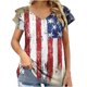 thumbnail image 1 of Moda Mujer Casual Día de la Independencia con cuello en V Hoja de doble capa Manga corta Camiseta impresa en 3D Top Fridja  hjk6467, 1 of 1