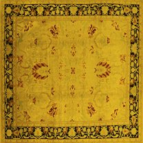 Ahgly Company Indoor Square Oriental Yellow Industrial Area Rugs, 8' Square