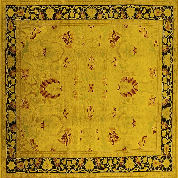 Ahgly Company Machine Washable Indoor Square Oriental Yellow Industrial Area Rugs, 7' Square