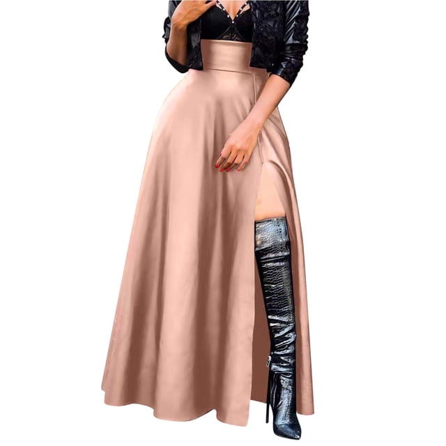 Falda nueva sexy de cuero PU con abertura alta e irregular para mujer, moda otoño-invierno