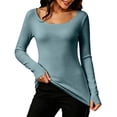 thumbnail image 2 of Hfnxid Long Sleeve Shirt for Womens Scoop Neck Slim Fit Tops with Thumb Holes Casual Athletic Layering Tee, 2 of 9