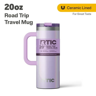 RTIC 20 oz Ceramic Lined Insulated Road Trip Travel Mug, Leak-Resistant Lid, Lavender Glitter