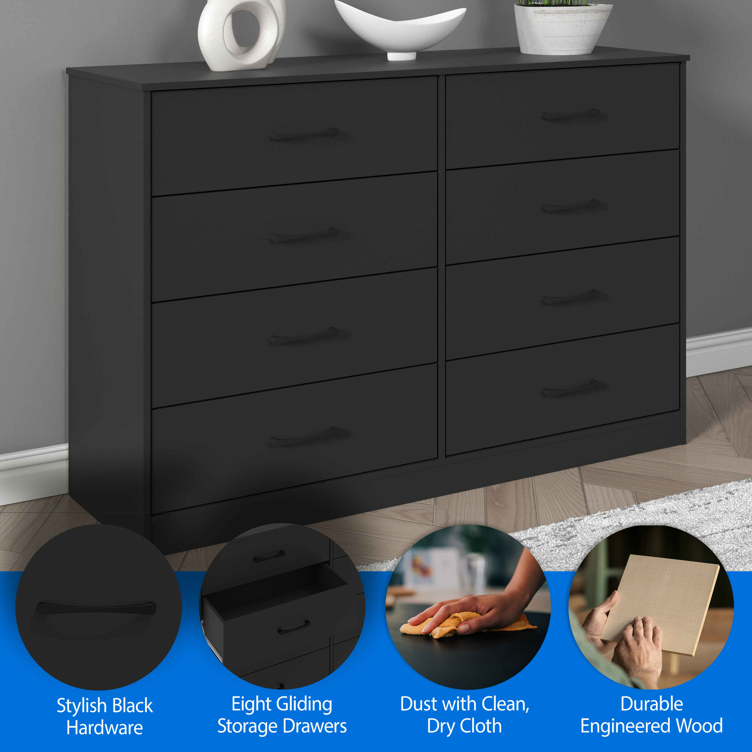 Mainstays Ardent 8-Drawer Dresser, Black photo 6