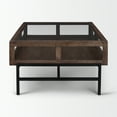 thumbnail image 3 of Arelius Rectangular Glass-Top Medium Brown Wood Metal Base Coffee Table, 3 of 6