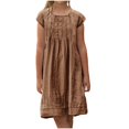 thumbnail image 2 of MKOSPLRT Cotton Linen Dresses for Girl 2025 Summer Casual A Line Flowy Dress Short Sleeve Crewneck Plaeated Midi Dress Beach Vacation Gauze Dress, 2 of 6