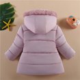 thumbnail image 3 of Hicidod Toddler Puffer Jackets Fur Trim Hooded Zipper Warm Coats Solid Color Windproof Padded Fashion Cotton Outerwear for Girl, 3 of 4