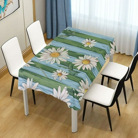 

ALAZA Daisy Flowers on Stripe Wood Rectangle Tablecloth Tablecover Dinning Table Cloth 60 x60