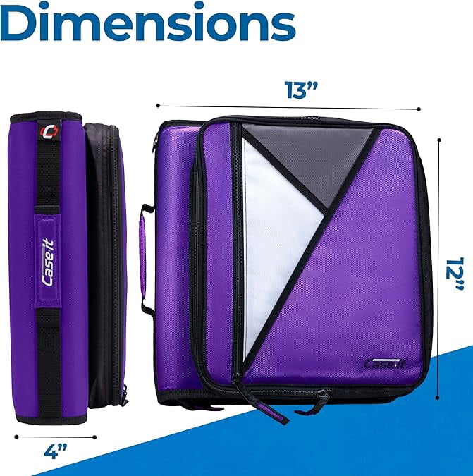 Case-it The Universal Zipper Binder - 2 Inch O-Rings - Padded Pocket That Holds up to 13 Inch Laptop/Tablet - Multiple Pockets - 400 Page Capacity - Comes with Shoulder Strap - Deep Purple LT-007