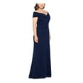 thumbnail image 3 of X BY XSCAPE Womens Navy Zippered Ruched Pleated Front Foldover Detail Short Sleeve Off Shoulder Full-Length Evening Gown Dress Plus 20W, 3 of 5