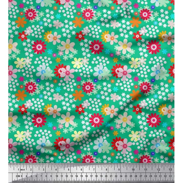 Soimoi Polyester Crepe Fabric Floral Clip Art Print Fabric by Yard 52 Inch Wide