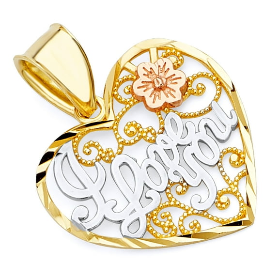 Wellingsale 14k 3 Tri Color White Yellow and Rose Gold 'I Love You' Pendant (Size : 20 x 15 mm)