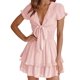 thumbnail image 1 of Vestido PRETTYGARDEN Verano 2025 Escote en V Lazo Rosa Talla Grande, 1 of 5