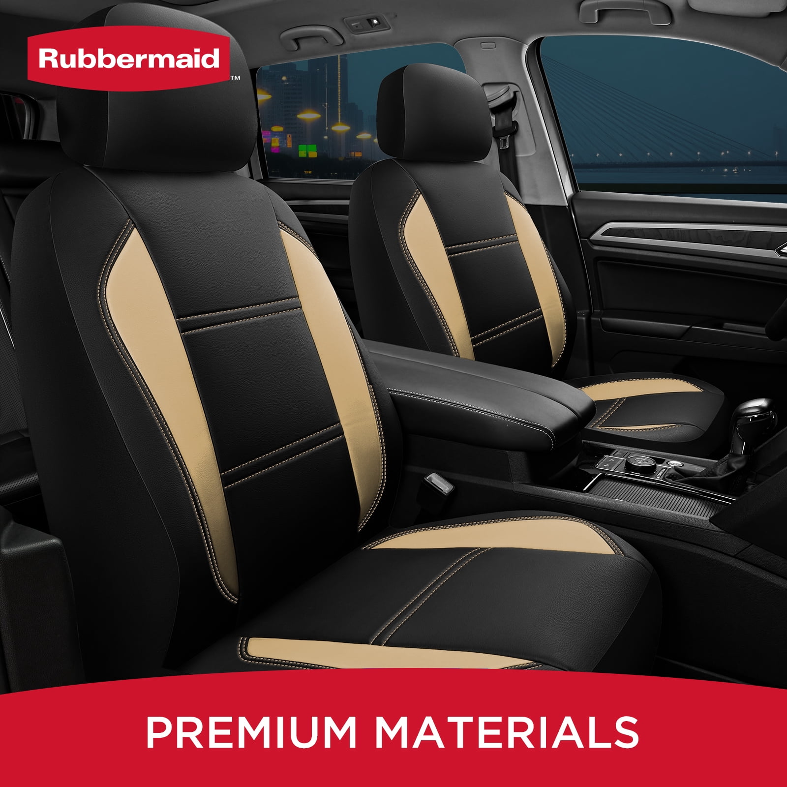 Rubbermaid Leather Car Seat,Sport-Style Car Seat Cover,Breathable,Easy to Clean,Universal Fit for Cars,Trucks and SUVs Beige