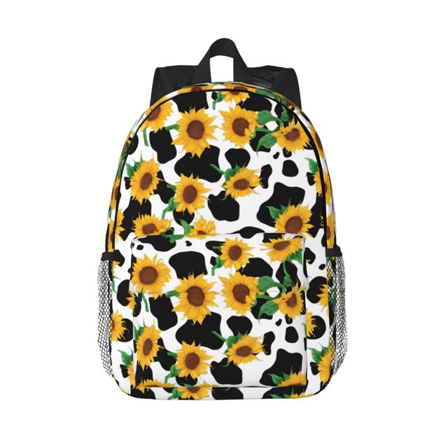 Disketp Cute Cow Print Sunflower C Mochila Escolar de 15 Pulgadas, Mochila Ligera para Estudiantes, Viajes y Trabajo, Cómoda y Resistente para el Uso Diario