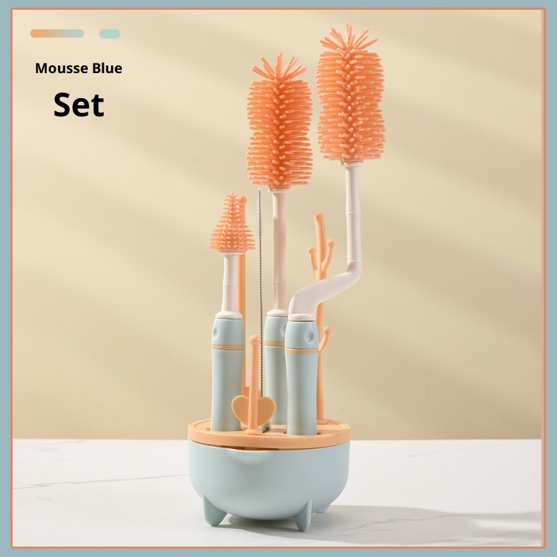Baby Bottle Drying Rack and Cleaning Set, with Spinning Silicone Baby Bottle Brush, Pacifier Brush, Straw Brush, 2025 Xmas Holiday Surprise Gift for Newmom, blue