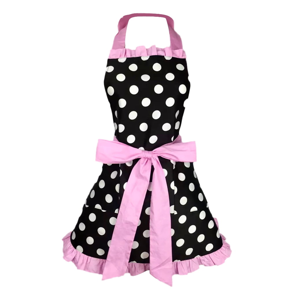Fiocias Woman point apron kitchen apron with pockets, gift for mother's day Pink