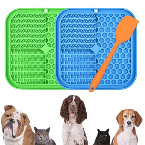 Lick Mat for Dogs,2Pcs Slow Feeder Bowls with Suction Cups and 1Pcs Spatula, For Dog Treats & Cat Food (Anti-Slip, Food Grade Silicone)