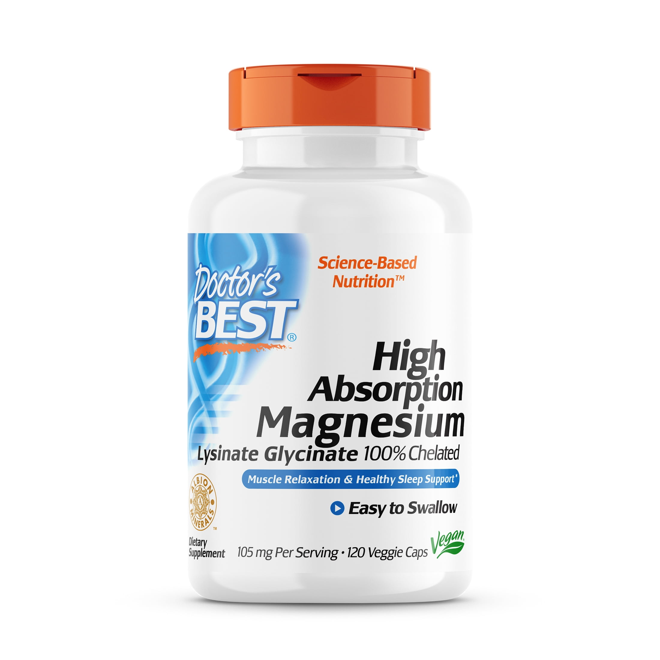 Doctor's Best Magnesium Easy to Swallow High Absorption 100% Chelated 105mg Veggie Caps, 90 Count