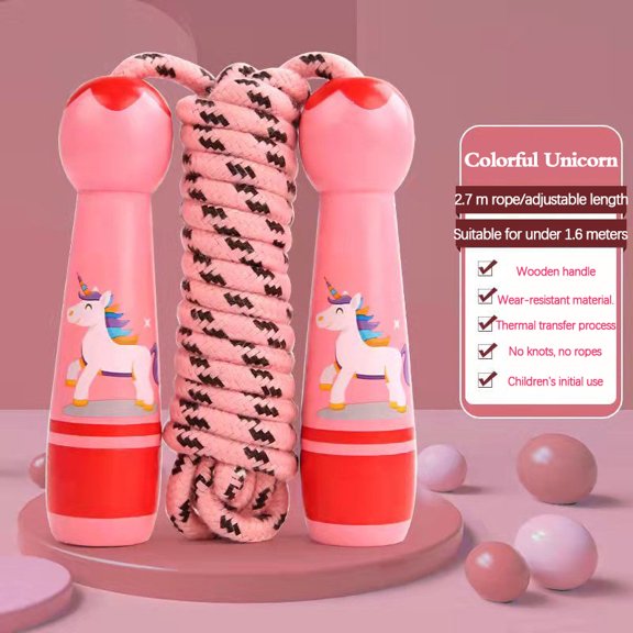 Children's Sports Adjustable Cotton Rope Ropes Sport Fitness Lovely Cartoon Skipping Natural Wooden Handle Fillet Design