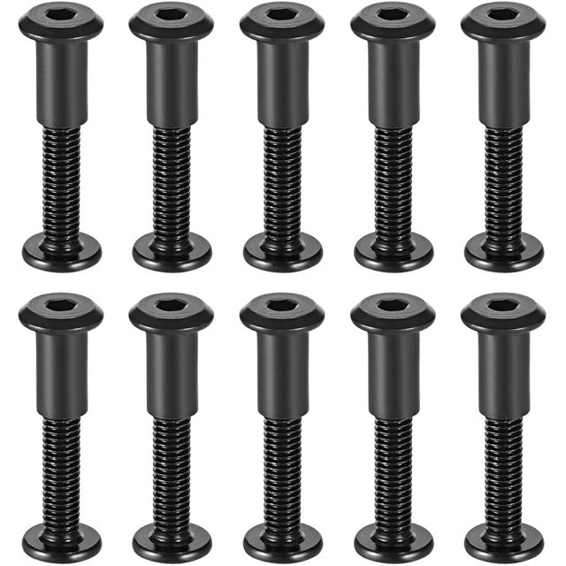 Paquete de 10 tornillos para tornillos de 8 mm de diámetro, pernos de unión macho M6 x 40 mm acero al carbono negro ZefeiWu 8390615433808