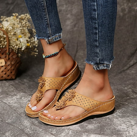 

Hvyesh Women Casual Summer Sandals with Arch Support Flip Flops Platforms Wedge Sandals Beach Leather Womens Shoes Walking