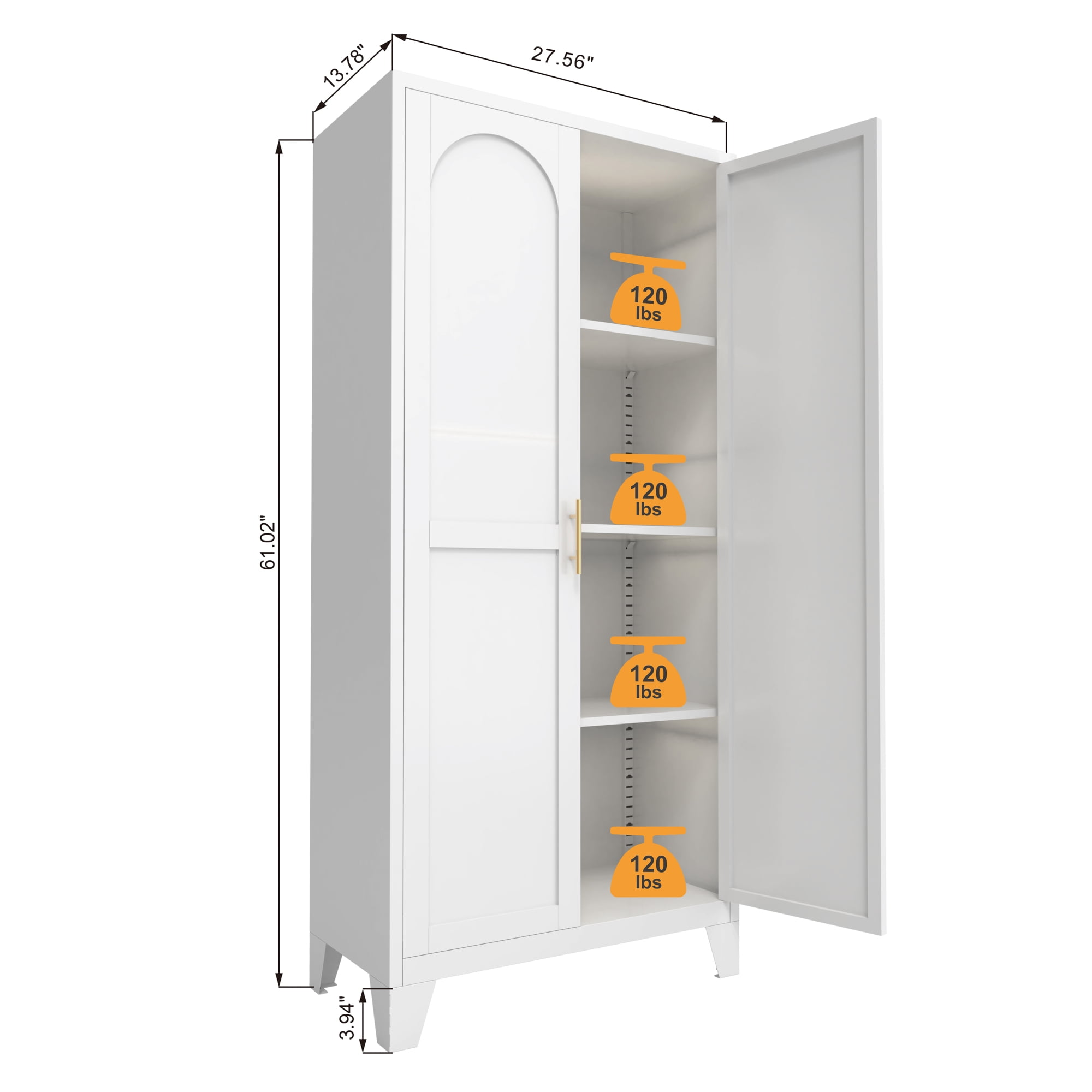 61" 2 Pantry Cabinet, Shapely Doors Metal Storage Cabinet with Adjustable Shelves, for Bedroom, Living Room