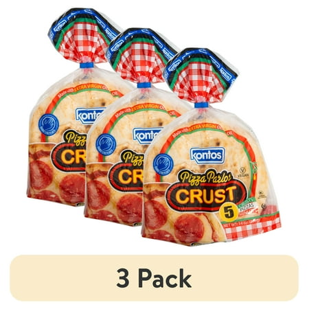 (3 pack) Kontos Pizza Parlor Plain Pizza Crust, 14 oz, 5 Count, Mini Size, Shelf Stable, Plastic Bagb, New