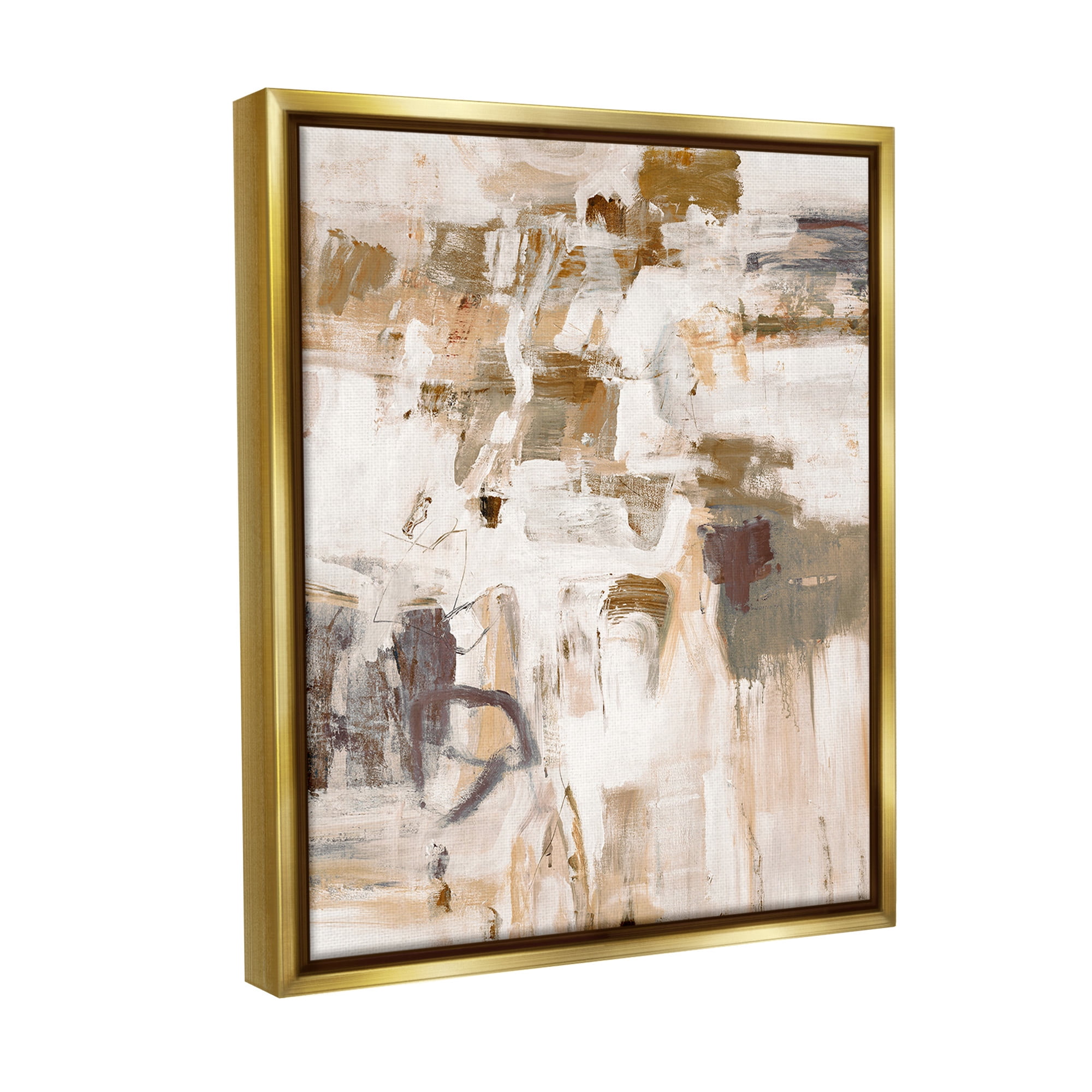 Stupell Industries Beige Abstract Pattern Abstract Painting Gold Floater Framed Canvas Art Print Wall Art, 17 x 21