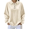 thumbnail image 4 of Women Winter Warm Velvet Tops Polo Neck Casual Fashion Soft Long Sleeve Oversized Blouses Khaki S, 4 of 7