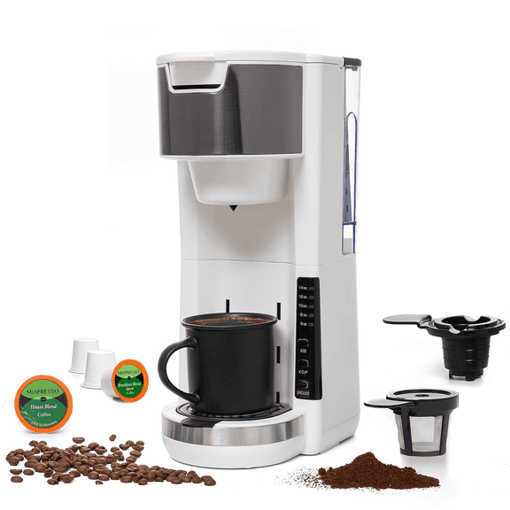Coffee Maker, 2 in 1 Single Serve Brewer for Ground Coffee&K Pods, 5 Brew Sizes 6-14oz, 180s Fast Brew, Auto Shut Off, Small Compact Design for Home Office Travel