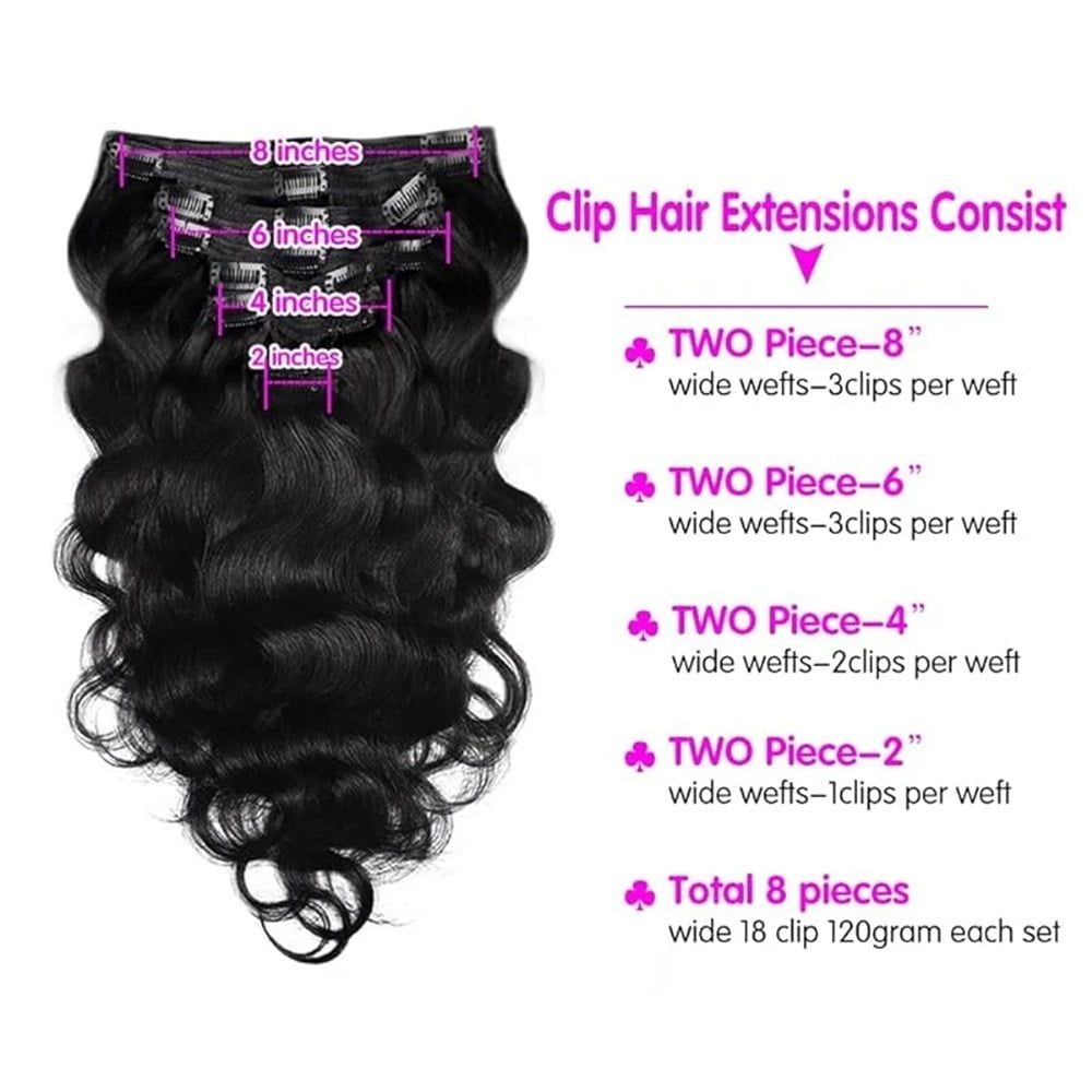 Body Wave 100% Brazilian Clip in Hair Extensions Human Hair 8Pcs Remy Hair Extensions Clip ins