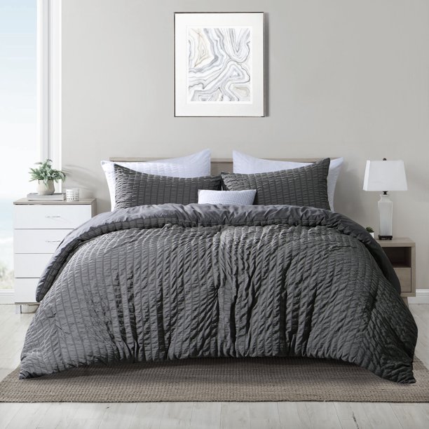 RUIKASI Seersucker Grey Duvet Cover Queen Size Cooling Comforter Cover