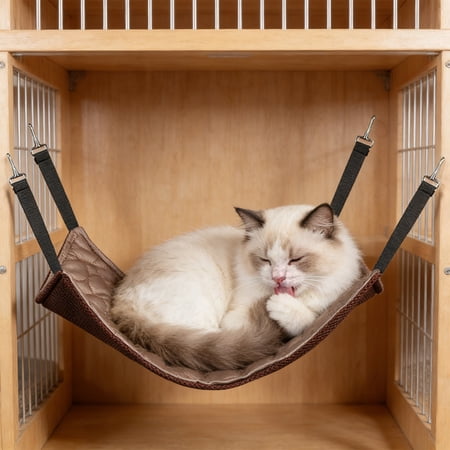 Cat Hammock Pet Hanging Bed with Summer Cooling Pad Portable Washable Pet Mat for Crate Brown 13.78x13.78in