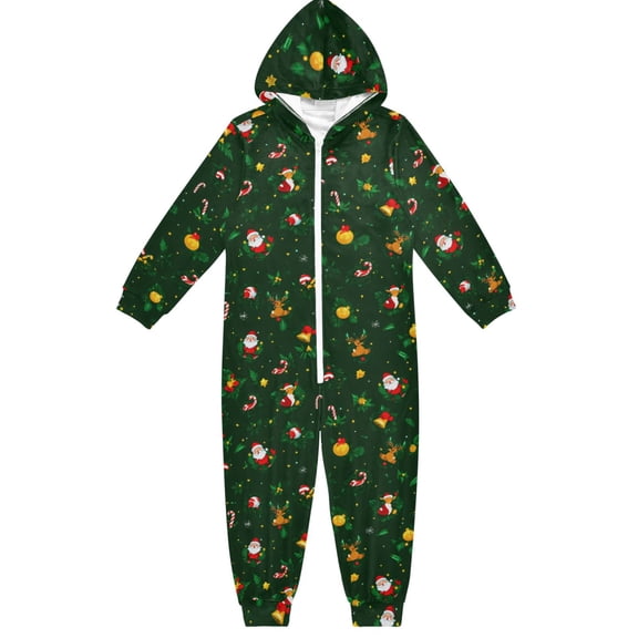 Christmas Themed Pattern One Piece Pajamas Soft Jumpsuit Cozy Sleep and Play Romper Zipper and Pockets 4T