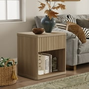 SICOTAS Fluted Nightstands for Bedroom Set of 2, Farmhouse Bedside Tables with Drawer & Open Shelf, Wood End Table for Living Room in Oak