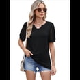 thumbnail image 3 of Camisetas de Encaje de Corta con Cuello en V para Mujer, Blusas Casuales Holgadas, Camisetas Negro XL, 3 of 7