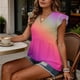thumbnail image 4 of Craaazy Womens Loose Fit V-Neck Ruffle Sleeve Shirt with Polka Dot Ombre Plaid Prints for Spring and Summer Layering Gifts, 4 of 9