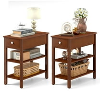 Yardi Yarda 3-Tier Narrow End Table with Drawer and Storage Shelves Set of 2, Brown