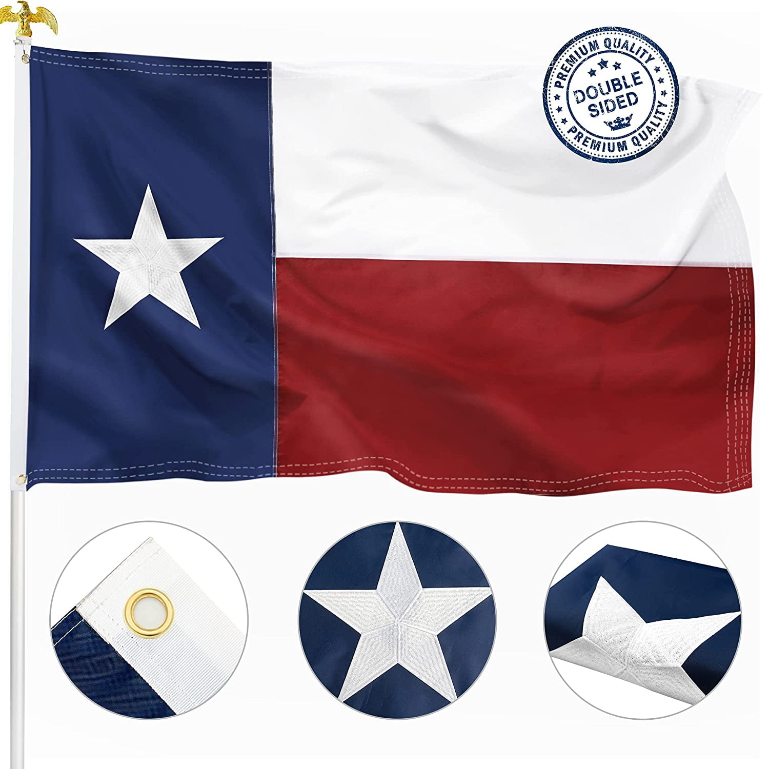 2x3 Ft Texas State Deluxe Nylon Embroidered Star Sewn Stripes TX Lone Star Flag 