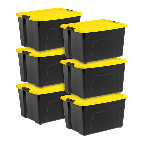 60 Qt Black Plastic Storage Bin with Lid Tote, Plastic Storage Container with Lid, 6-Pack
