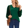 thumbnail image 2 of LAVA Womens Long Sleeve Blouse V Neck Swiss Dot Tops Business Casual Work Shirts (Green, S), 2 of 10