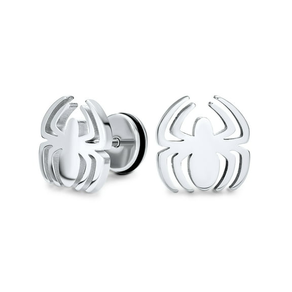 Bling Jewelry Mens Black Spider Illusion Plug Stud Earrings Surgical Steel 16G