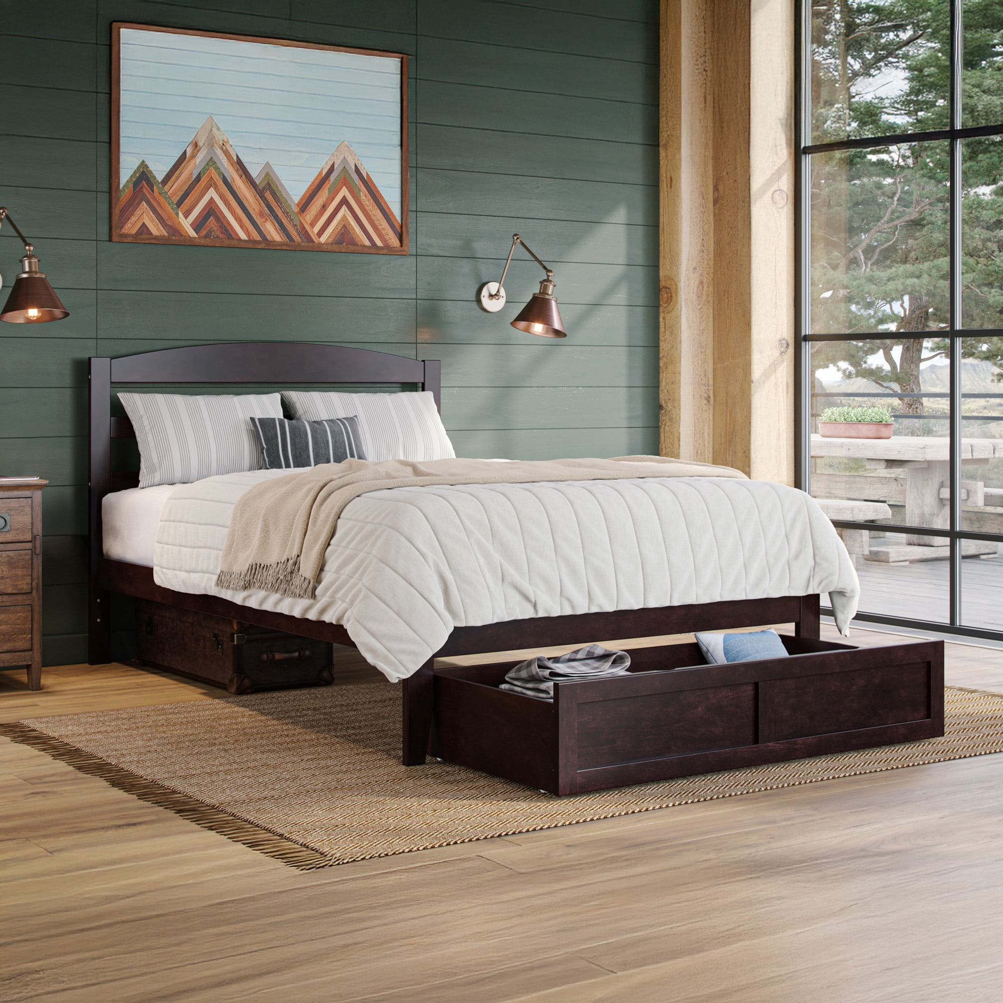 AFI Warren 14" Full Wood Platform Bed Frame with Foot Drawer Storage, Espresso