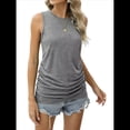 thumbnail image 3 of Camisetas Sin Mangas Fruncidas para Mujer, Camisetas Sin Mangas con Cuello Redondo, Top Ajustado, Ropa Informal Elegante de Verano 2025. Gris XL, 3 of 8