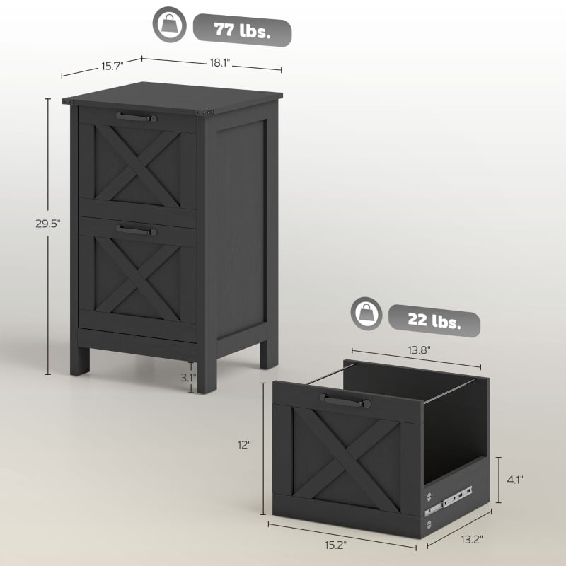 Alvantor Vertical File Storage Cabinet with 2 Drawers, Rustic Farmhouse Office Organizer 30"x22"x15.7" Black