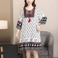 thumbnail image 2 of Robe de Vacances en Bord de Mer pour Femmes, Coupe Ample Mélange Coton-polyester, Manches Courtes Col Rond, Imprimé Floral Noir, Longueur Régulière, Style Décontracté d'Été, 2 of 3