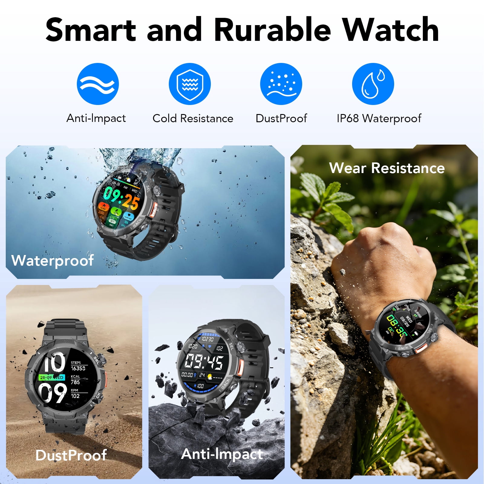 Smart Watch for Men, 1.53'' AMOLED Sport Smartwatch, 100 Day Standby Bluetooth 5.4 Call(Answer/Make Calls), 120+ Sport Modes IP68 Waterproof Smart Watch Fits for iPhone and Android, Black