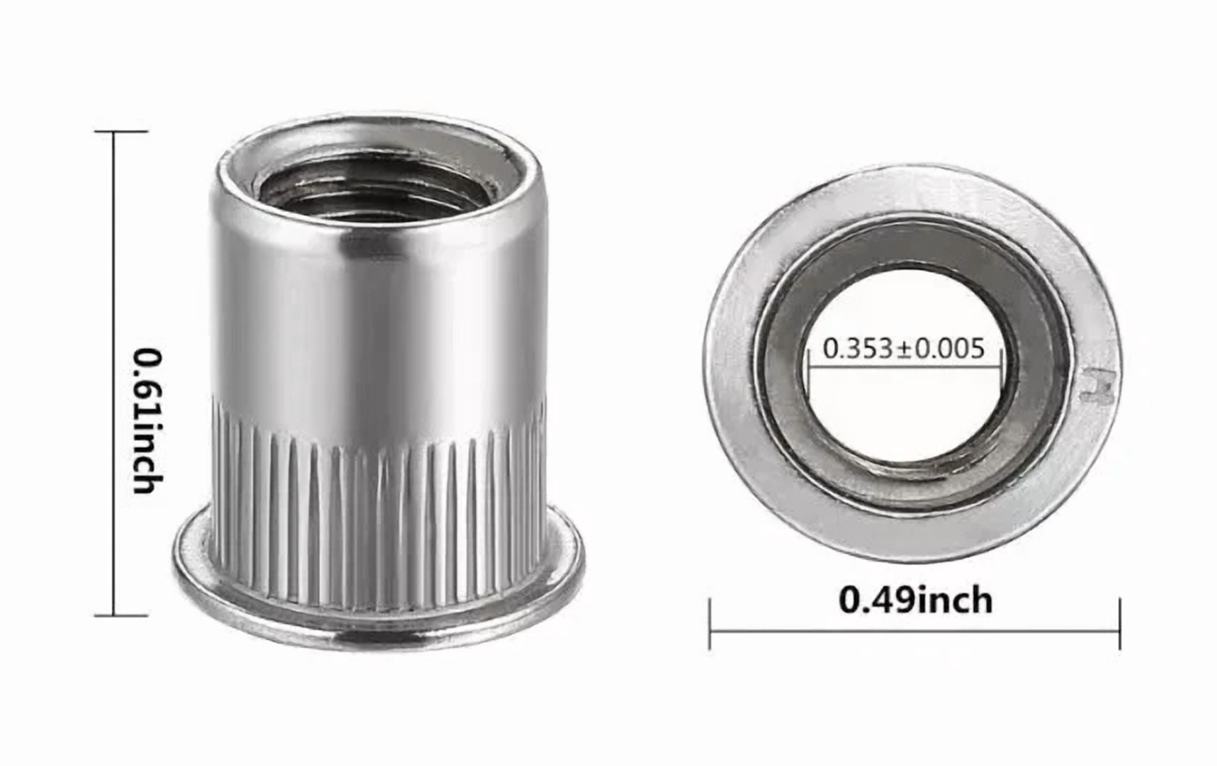 CIRCLE- Rivet Nut 1/4"-20Unc 100Pcs Stainless Steel 304 Finish Flat Head Rivnut Threaded