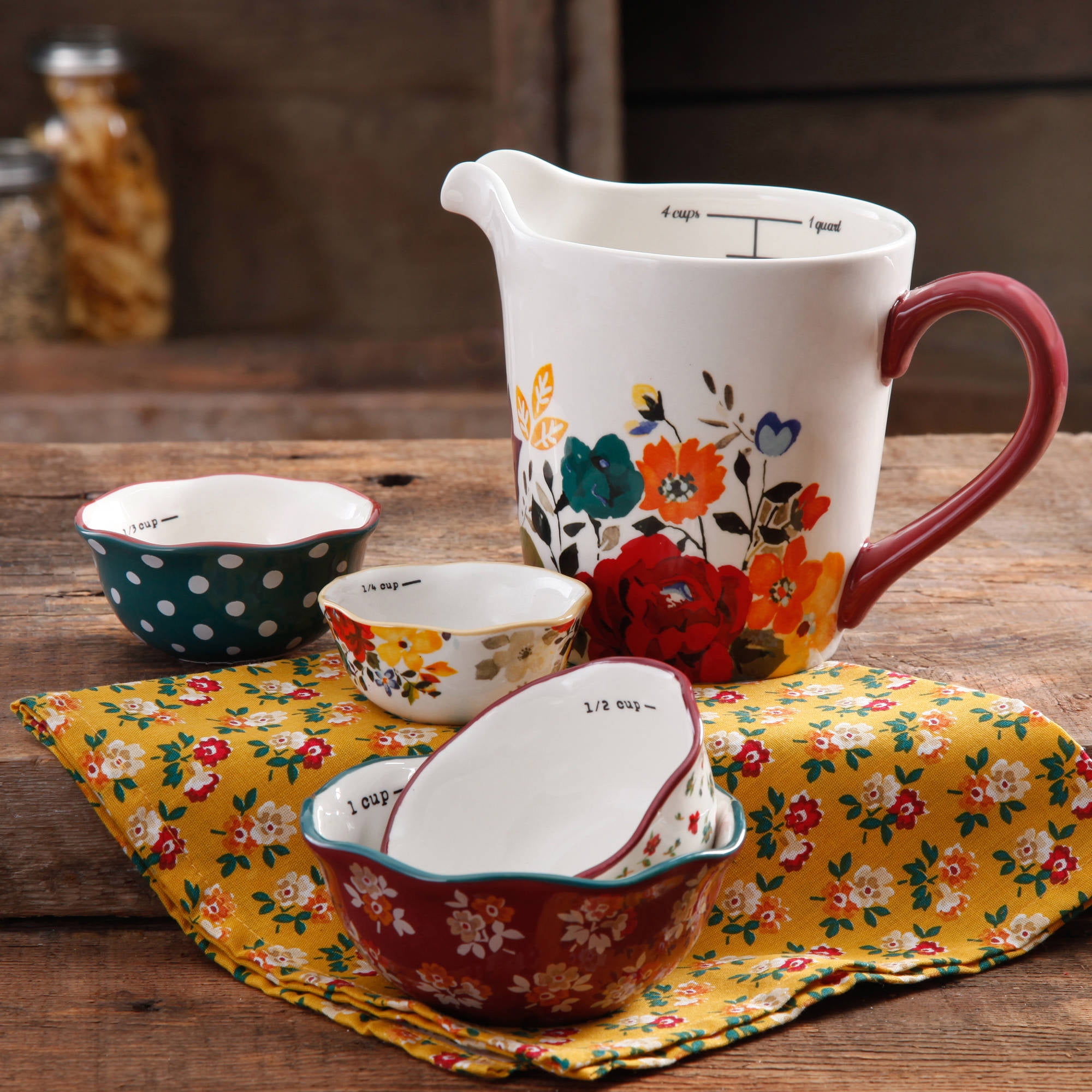 The Pioneer Woman 5Piece Prep Set, 4Piece Measuring Bowls and 4Cup