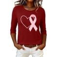 thumbnail image 2 of Nfurl Womens Pink Ribbon Breast Cancer Awareness T Shirts Casual Crew Neck 3/4 Sleeve Tshirts Breast Cancer Clothes Wine,S, 2 of 5